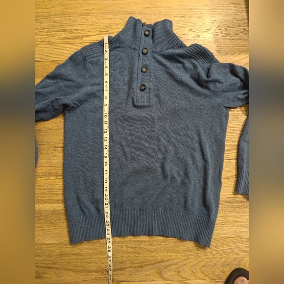 Banana Republic Henley Sweater Pullover sz M* 1/4 Zip Button Heather Blue Cotton - Picture 2 of 8